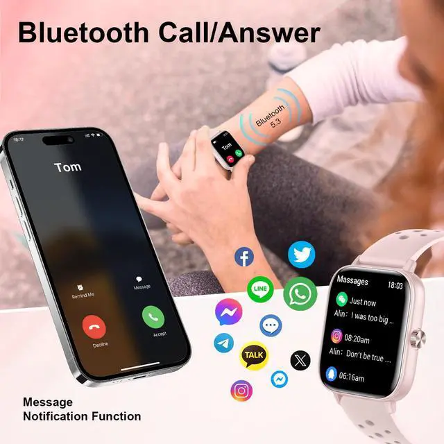 Alt view image 4 of 6 - Smart Watch for Women, 1.83" HD Smartwatch Compatible Android & iOS (Answer/Make Calls), 130+ Sport Modes Fitness Tracker with Heart Rate/Sleep/SpO2 Monitor, IP68 Waterproof