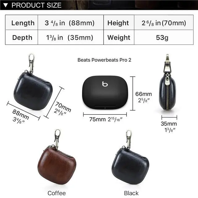 Alt view image 3 of 6 - Leather Case Replacement for Beats Powerbeats Pro 2 2025,Vegetable-Tanned Cowhide Leather Portable Travel Headphone Case Compatible with Powerbeats Pro 2 Charging(Black)