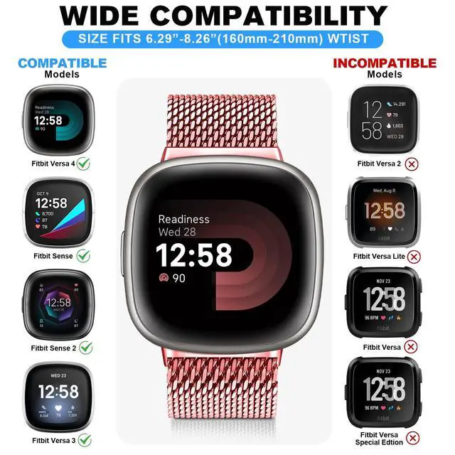 Alt view image 3 of 7 - Metal Band Compatible for Fitbit Versa 4/Sense 2/Versa 3/Sense | Milanese Wristband for Men Women,Stainless Steel Magnetic Mesh Loop Replacement Strap