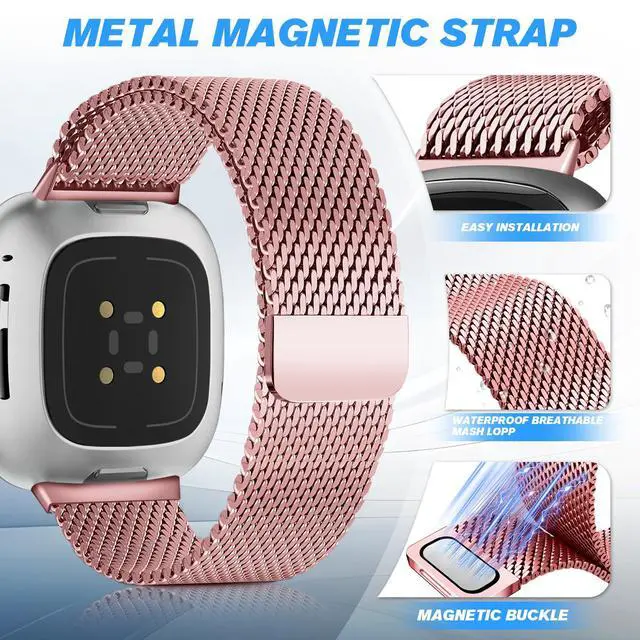 Alt view image 5 of 7 - Metal Band Compatible for Fitbit Versa 4/Sense 2/Versa 3/Sense | Milanese Wristband for Men Women,Stainless Steel Magnetic Mesh Loop Replacement Strap