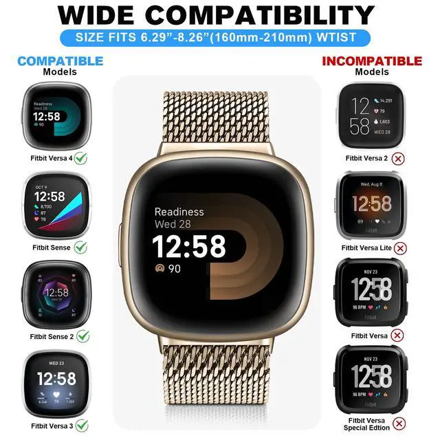 Alt view image 3 of 7 - Metal Band Compatible for Fitbit Versa 4/Sense 2/Versa 3/Sense | Milanese Wristband for Men Women,Stainless Steel Magnetic Mesh Loop Replacement Strap