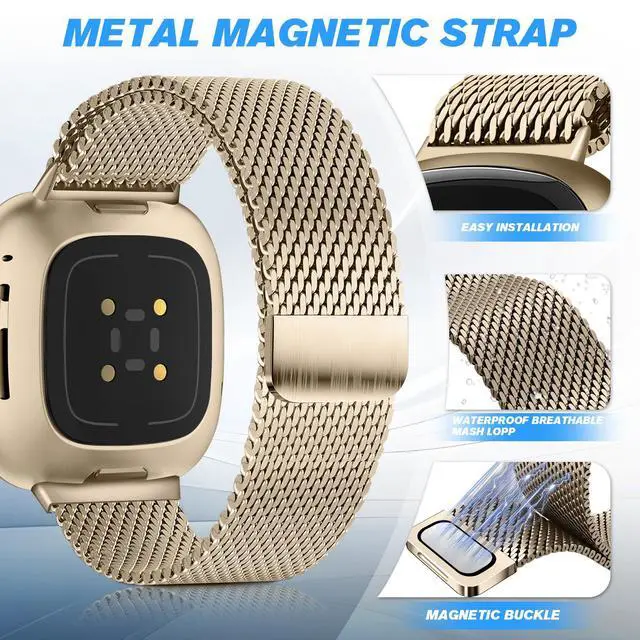 Alt view image 5 of 7 - Metal Band Compatible for Fitbit Versa 4/Sense 2/Versa 3/Sense | Milanese Wristband for Men Women,Stainless Steel Magnetic Mesh Loop Replacement Strap