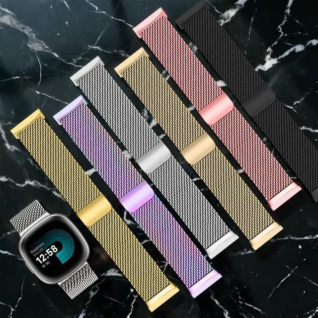 Alt view image 6 of 7 - Metal Band Compatible for Fitbit Versa 4/Sense 2/Versa 3/Sense | Milanese Wristband for Men Women,Stainless Steel Magnetic Mesh Loop Replacement Strap