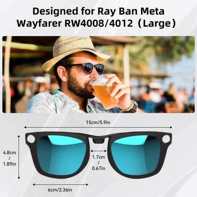 Alt view image 3 of 6 - Polarized Clip-on for Ray-Ban Meta Wayfarer Gen 2/1 Large 53-22 (Blue) | Matte Black Frame Discoloration Clip-on for Meta Wayfarer RW4008/4012 Large 53-22, Protect Your Eyes, Cool & Fashion
