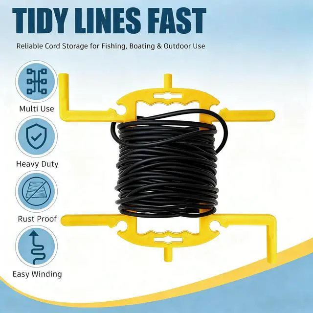Alt view image 5 of 6 - 4 Pack Extension Cord Reel Organizer 100 ft - Heavy Duty ABS Cable Storage Reel with Handle, H-shape Cord Winder for Power Cords Garden Hoses Ropes - Portable Hose Organizer for Garage