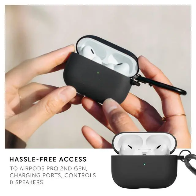 Alt view image 4 of 6 - Roam Case for AirPods Pro 2 Silky & Matte Liquid Silicone Case with Clip - Compatible with Airpods Pro and Airpods Pro 2nd Generation (Black)