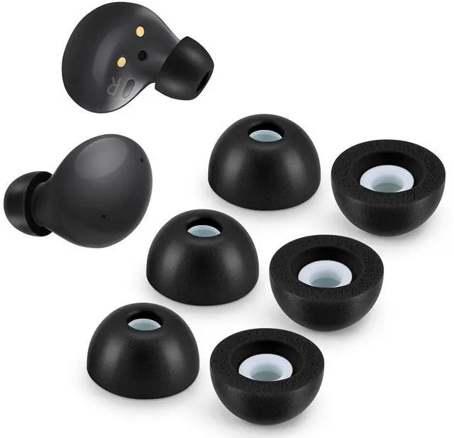 Main image of Memory Foam Tips for Samsung Galaxy Buds 2 / Plus/Beats Studio Buds, No Silicone Eartips Pain, Anti-Slip Replacement Ear Tips, Fit in The Charging Case, 3 Pairs (Large, Black)