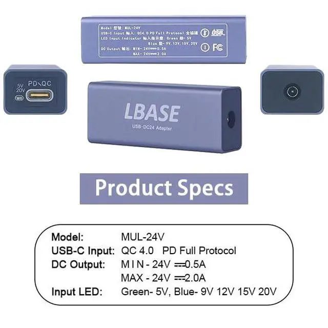 Alt view image 3 of 7 - DC to DC Converter, USB C to DC 24V Mini Boost Up Converter | 48W, QC 4.0 PD Full Protocol Converter