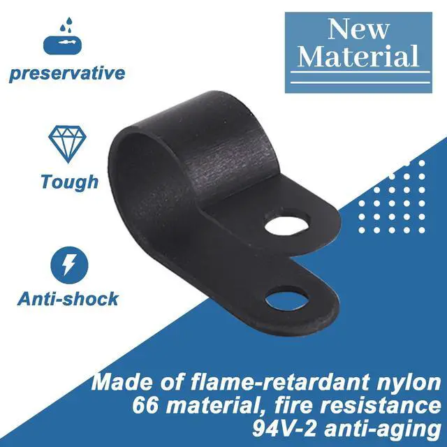 Alt view image 3 of 7 - 120Pcs 1/2 Inch Black Nylon Screw Mounting R-Type Cable Clip Wire Clamp with 120Pcs Screws for Wire, Cable, Conduit and Cable Conduit Kit (Black)