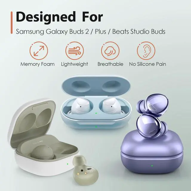 Alt view image 2 of 7 - Memory Foam Tips for Samsung Galaxy Buds 2 / Plus/Beats Studio Buds, No Silicone Eartips Pain, Anti-Slip Replacement Ear Tips, Fit in The Charging Case, 3 Pairs (Large, Black)