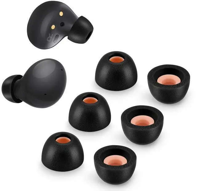 Main image of Memory Foam Tips for Samsung Galaxy Buds 2 / Plus/Beats Studio Buds, No Silicone Eartips Pain, Anti-Slip Replacement Ear Tips, Fit in The Charging Case, 3 Pairs (Small, Black)