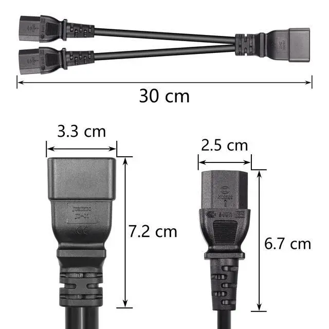 Alt view image 6 of 7 - IEC 320 C20 to Dual C13 Power Cord,C20 Male to 2 x C13 Y Splitter Adapter Extension Power Cable Cord(Black C20 to Dual C13)