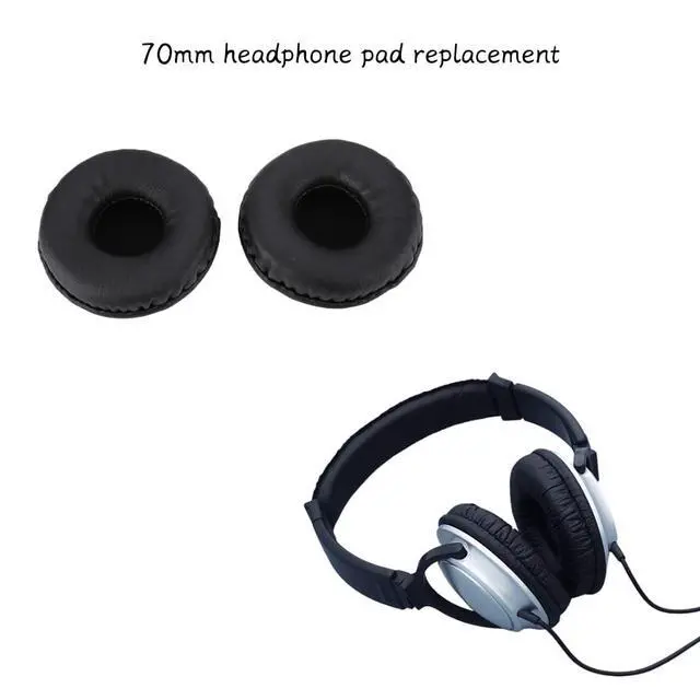 Alt view image 3 of 7 - 1 Pair 70mm Universal Replacement Earpads for Headphones, Soft Foam Ear Cushion Headset Cover Case, Black