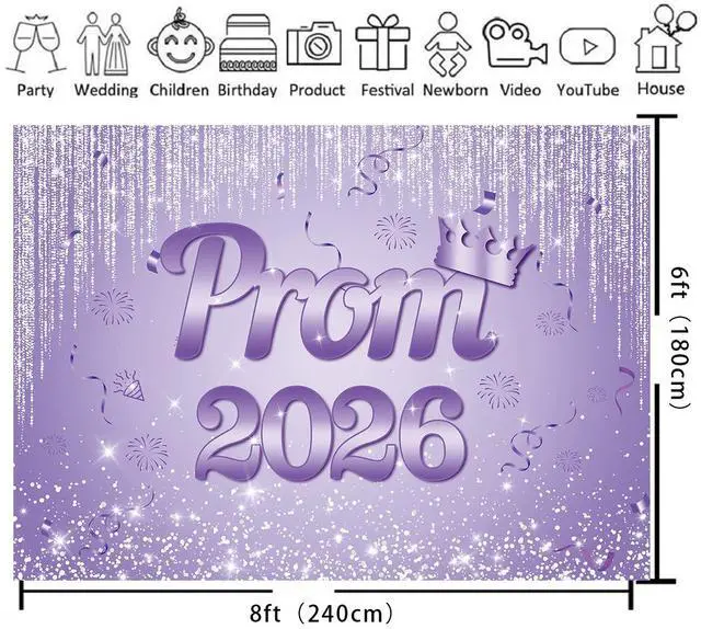 Alt view image 2 of 5 - Purple Prom 2026 Graduation Backdrop 8x6ft | Class of 2026 Congratulations Grad Party Decoration Glitter Sequin Bokeh Graduation Students Photography Backdrop