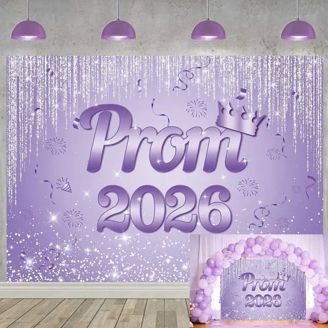 Main image of Purple Prom 2026 Graduation Backdrop 8x6ft | Class of 2026 Congratulations Grad Party Decoration Glitter Sequin Bokeh Graduation Students Photography Backdrop