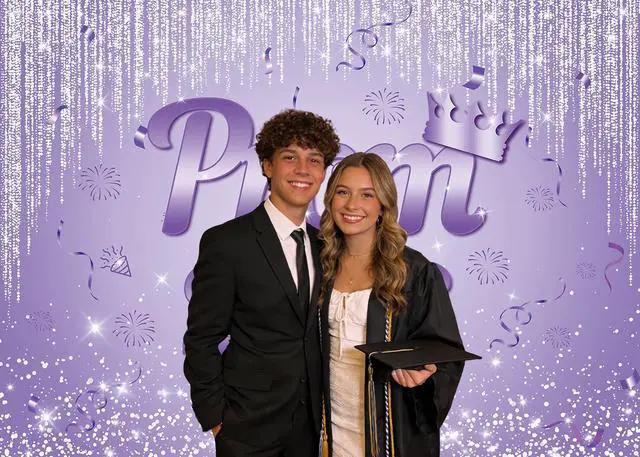 Alt view image 4 of 5 - Purple Prom 2026 Graduation Backdrop 8x6ft | Class of 2026 Congratulations Grad Party Decoration Glitter Sequin Bokeh Graduation Students Photography Backdrop