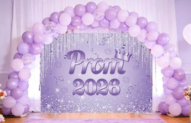 Alt view image 3 of 5 - Purple Prom 2026 Graduation Backdrop 8x6ft | Class of 2026 Congratulations Grad Party Decoration Glitter Sequin Bokeh Graduation Students Photography Backdrop