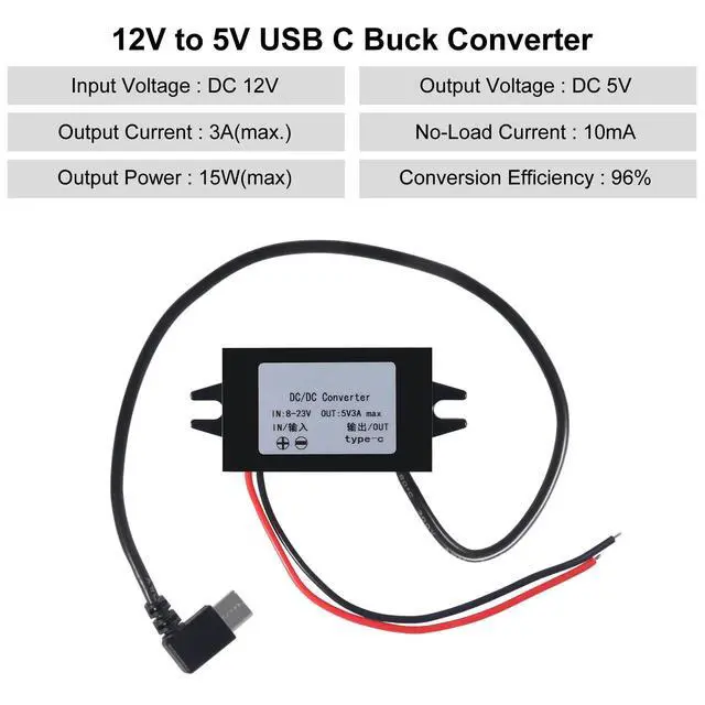 Alt view image 2 of 7 - 2pcs DC 12V to 5V USB C Buck Converter 3A 15W Type-C Right Angle Step-Down Converter Voltage Regulator Car Power Converter Adapter Waterproof
