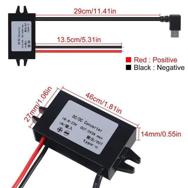 Alt view image 3 of 7 - 2pcs DC 12V to 5V USB C Buck Converter 3A 15W Type-C Right Angle Step-Down Converter Voltage Regulator Car Power Converter Adapter Waterproof