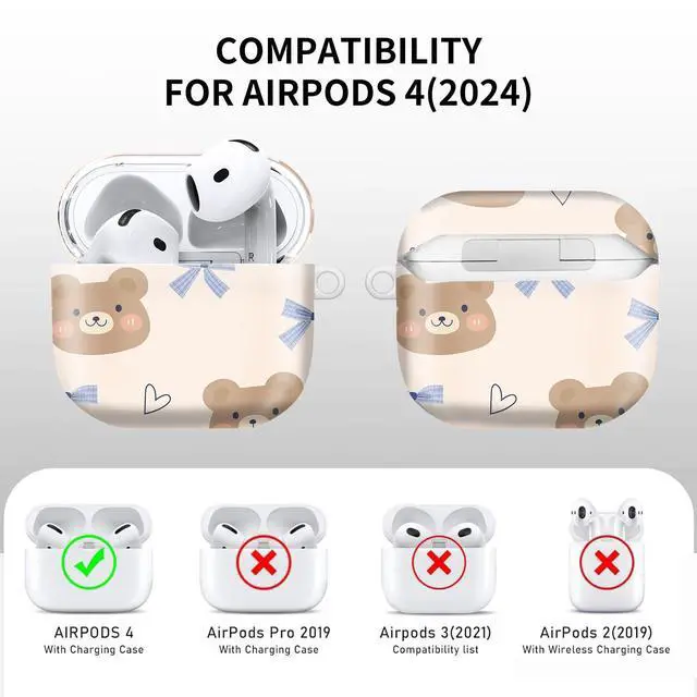 Alt view image 4 of 6 - Compatible with AirPod 4th Gen Case with Keychain, Shockproof Protective Cover for Wireless Earbuds - Lightweight & Durable Design for Women Men Girl (Cute Bear Bows)
