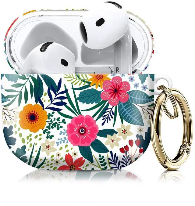Main image of Compatible with AirPod 4th Gen Case with Keychain, Shockproof Protective Cover for Wireless Earbuds - Lightweight & Durable Design for Women Men Girl (Cute Flower.png)