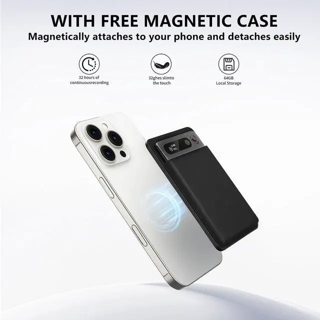 Alt view image 4 of 6 - AI Voice Recorder, Transcription, Summary, Mind Map with AI Technology Support 128 Languages, 64GB Magnetic Case Audio Recorder for Lectures, Meetings, Calls