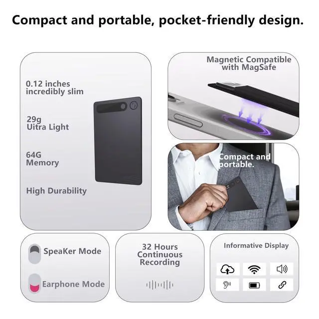Alt view image 5 of 6 - AI Voice Recorder, Transcription, Summary, Mind Map with AI Technology Support 128 Languages, 64GB Magnetic Case Audio Recorder for Lectures, Meetings, Calls