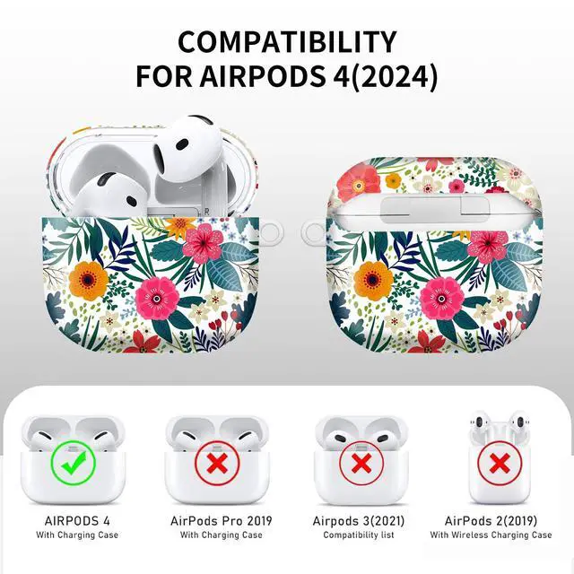Alt view image 4 of 6 - Compatible with AirPod 4th Gen Case with Keychain, Shockproof Protective Cover for Wireless Earbuds - Lightweight & Durable Design for Women Men Girl (Cute Flower.png)