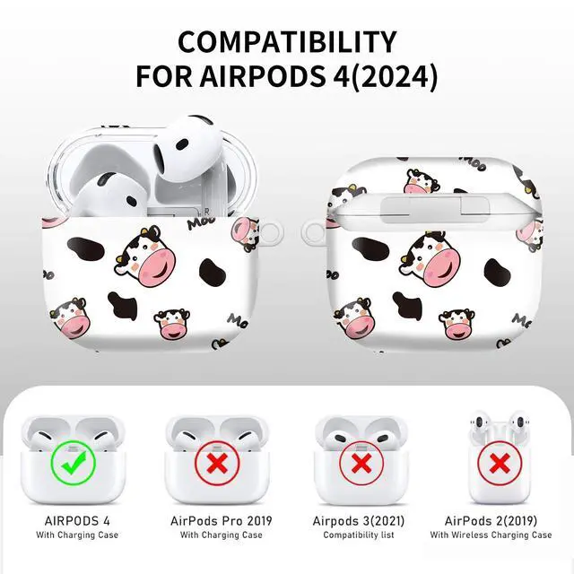 Alt view image 4 of 6 - Compatible with AirPod 4th Gen Case with Keychain, Shockproof Protective Cover for Wireless Earbuds - Lightweight & Durable Design for Women Men Girl (Cute Boho Cow)
