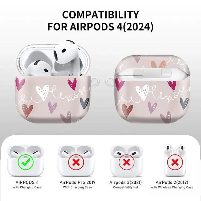 Alt view image 4 of 6 - Compatible with AirPod 4th Gen Case with Keychain, Shockproof Protective Cover for Wireless Earbuds - Lightweight & Durable Design for Women Men Girl (Cute Colorful Hearts)