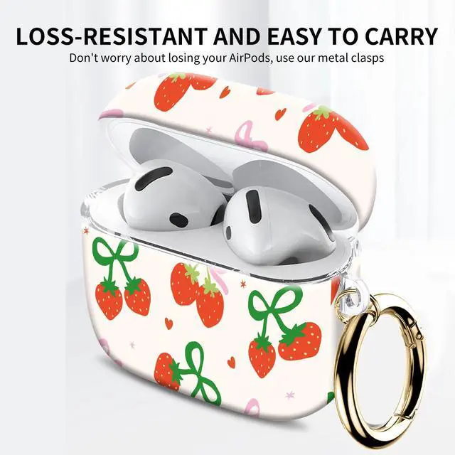 Alt view image 2 of 6 - Compatible with AirPod 4th Gen Case with Keychain, Shockproof Protective Cover for Wireless Earbuds - Lightweight & Durable Design for Women Men Girl (Cute Strawberry Bow)