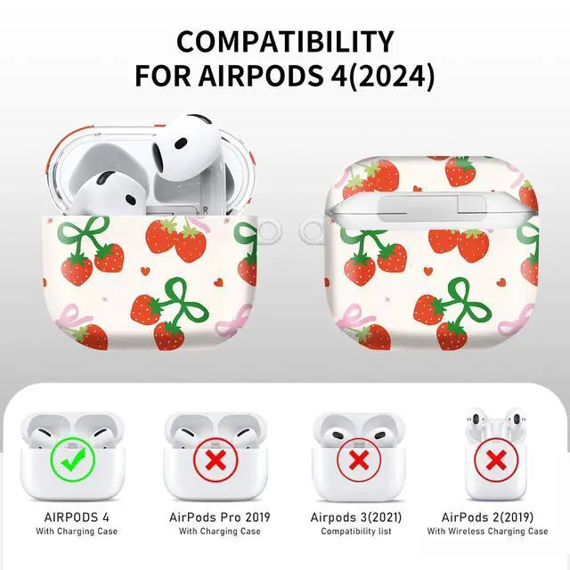 Alt view image 4 of 6 - Compatible with AirPod 4th Gen Case with Keychain, Shockproof Protective Cover for Wireless Earbuds - Lightweight & Durable Design for Women Men Girl (Cute Strawberry Bow)