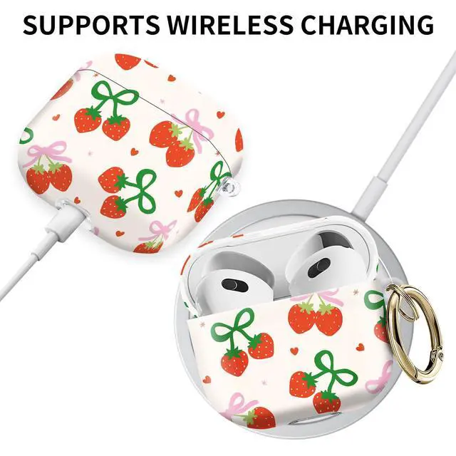 Alt view image 5 of 6 - Compatible with AirPod 4th Gen Case with Keychain, Shockproof Protective Cover for Wireless Earbuds - Lightweight & Durable Design for Women Men Girl (Cute Strawberry Bow)