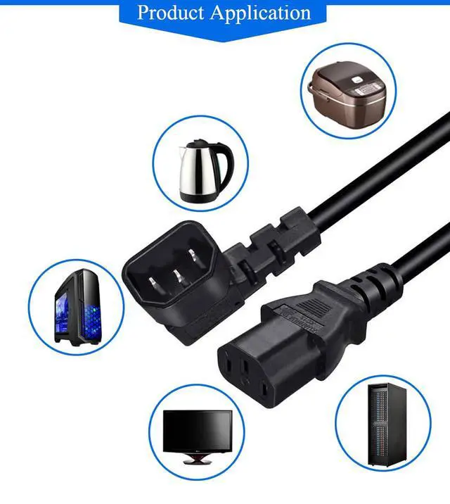 Alt view image 6 of 7 - 1M 90°Right Angle IEC C14 to C13 PDU Server Power Cord | PVC sheath, tidy wiring, fit narrow rack, for UPS monitor printer