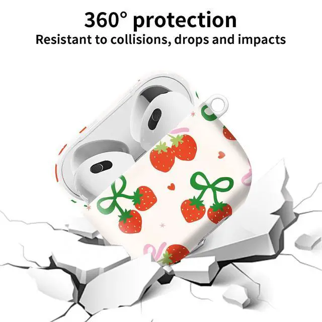 Alt view image 6 of 6 - Compatible with AirPod 4th Gen Case with Keychain, Shockproof Protective Cover for Wireless Earbuds - Lightweight & Durable Design for Women Men Girl (Cute Strawberry Bow)