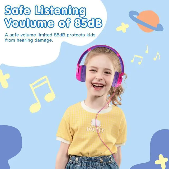 Alt view image 2 of 6 - Wired Kids Headphones, Safe 85dB Volume Limit for Boys & Girls, Comfortable Earpads, Foldable Design for School, Tablets, and Travel-Rose RED