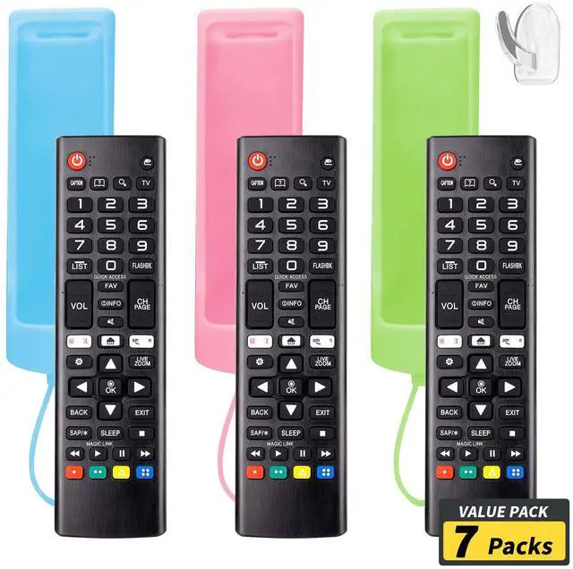 Main image of (Pack of 3) Replacement Remote Fit LG TV Remote with Anti-Lost Glow Protective Silicone Cover & Hook, Universal for LG All Smart LCD LED HDTV UHD OLED 3D 4K TVs(Blue&Green&Light Pink)