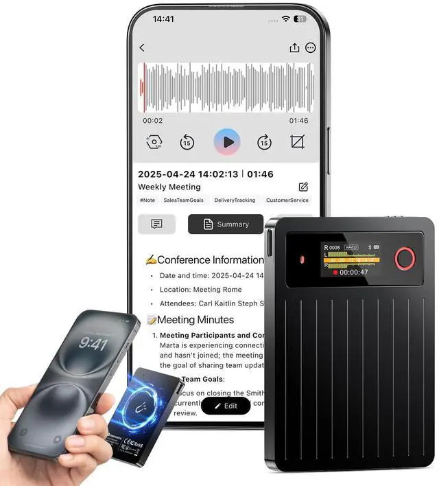 Main image of AI Voice Recorder 64GB,Note Voice Recorder with GPT Free Transcription,AI Summary & Mind Map,36H Battery,100+ Languages for Lectures,Meetings,Calls