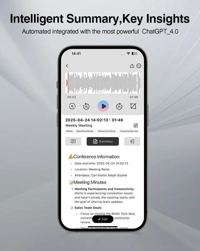Alt view image 3 of 7 - AI Voice Recorder 64GB,Note Voice Recorder with GPT Free Transcription,AI Summary & Mind Map,36H Battery,100+ Languages for Lectures,Meetings,Calls