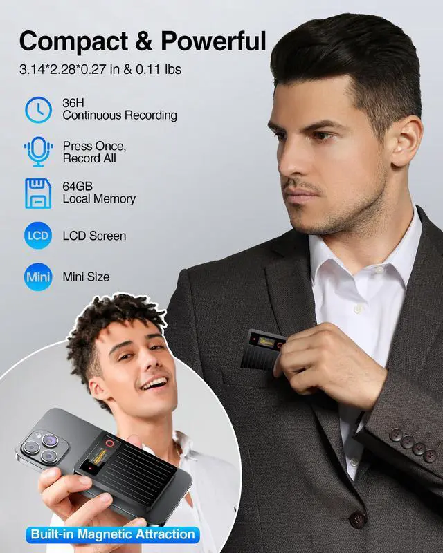 Alt view image 7 of 7 - AI Voice Recorder 64GB,Note Voice Recorder with GPT Free Transcription,AI Summary & Mind Map,36H Battery,100+ Languages for Lectures,Meetings,Calls