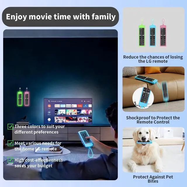 Alt view image 3 of 7 - (Pack of 3) Replacement Remote Fit LG TV Remote with Anti-Lost Glow Protective Silicone Cover & Hook, Universal for LG All Smart LCD LED HDTV UHD OLED 3D 4K TVs(Blue&Green&Light Pink)