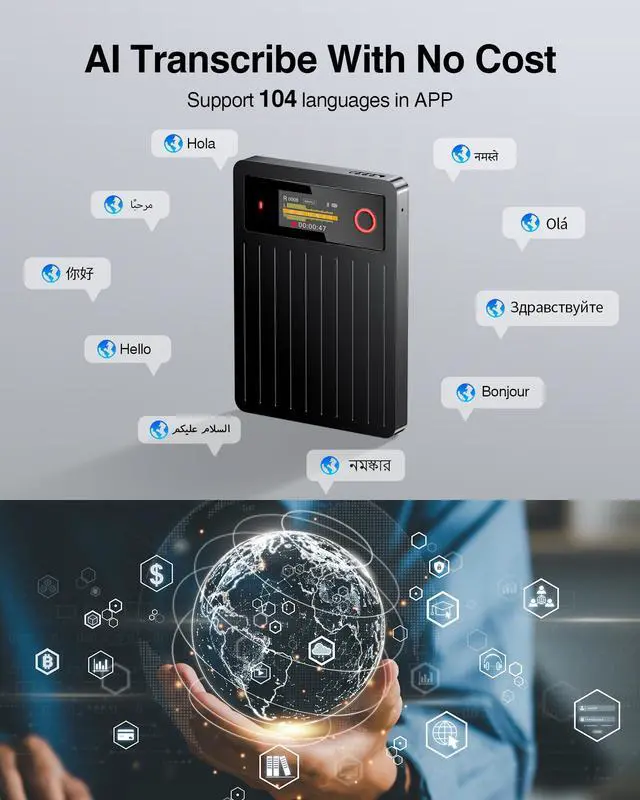 Alt view image 5 of 7 - AI Voice Recorder 64GB,Note Voice Recorder with GPT Free Transcription,AI Summary & Mind Map,36H Battery,100+ Languages for Lectures,Meetings,Calls