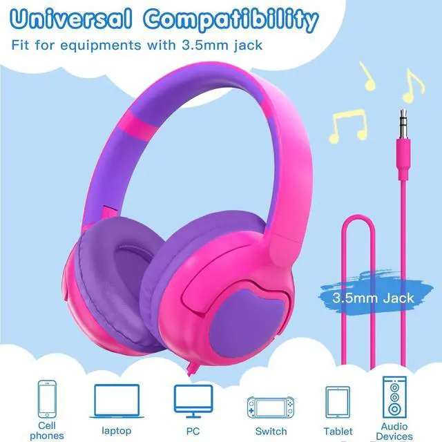 Alt view image 4 of 6 - Wired Kids Headphones, Safe 85dB Volume Limit for Boys & Girls, Comfortable Earpads, Foldable Design for School, Tablets, and Travel-Rose RED