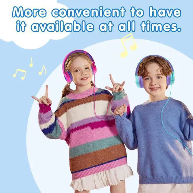 Alt view image 5 of 6 - Wired Kids Headphones, Safe 85dB Volume Limit for Boys & Girls, Comfortable Earpads, Foldable Design for School, Tablets, and Travel-Rose RED