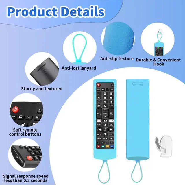 Alt view image 5 of 7 - (Pack of 3) Replacement Remote Fit LG TV Remote with Anti-Lost Glow Protective Silicone Cover & Hook, Universal for LG All Smart LCD LED HDTV UHD OLED 3D 4K TVs(Blue&Green&Light Pink)