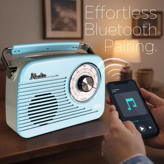 Alt view image 2 of 7 - Retro AM FM SW Portable Bluetooth Radio with Solar Panel, R-58, Blue Rechargeable Battery, Supplemental Solar Charging, USB TF MP3 Player, Compact Utility Radio