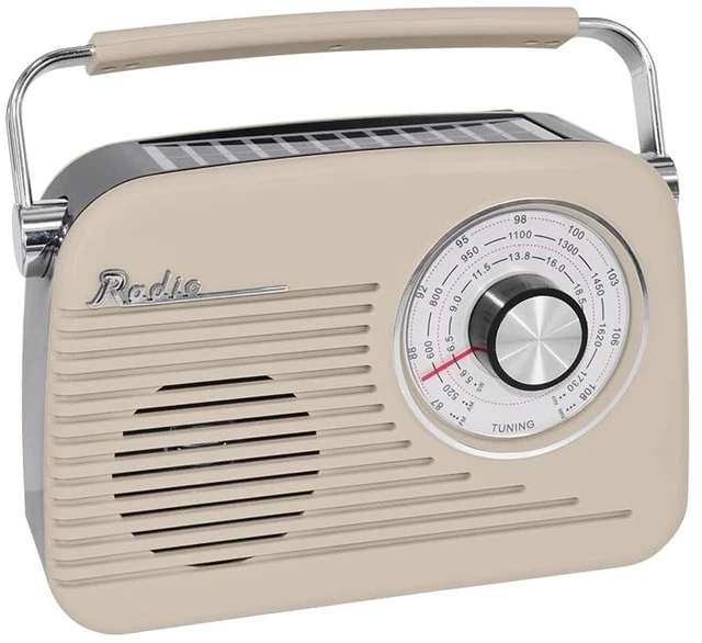 Main image of Retro AM FM SW Portable Bluetooth Radio with Solar Panel, R-58, Ivory Rechargeable Battery, Supplemental Solar Charging, USB TF MP3 Player, Compact Utility Radio