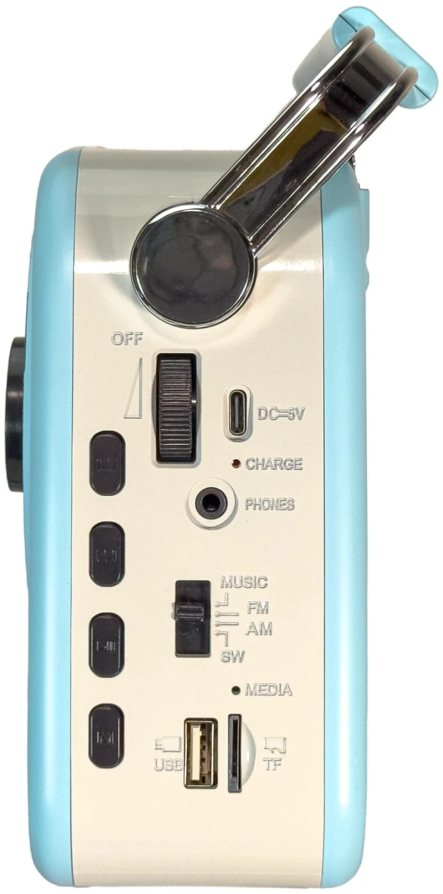 Alt view image 6 of 7 - Retro AM FM SW Portable Bluetooth Radio with Solar Panel, R-58, Blue Rechargeable Battery, Supplemental Solar Charging, USB TF MP3 Player, Compact Utility Radio