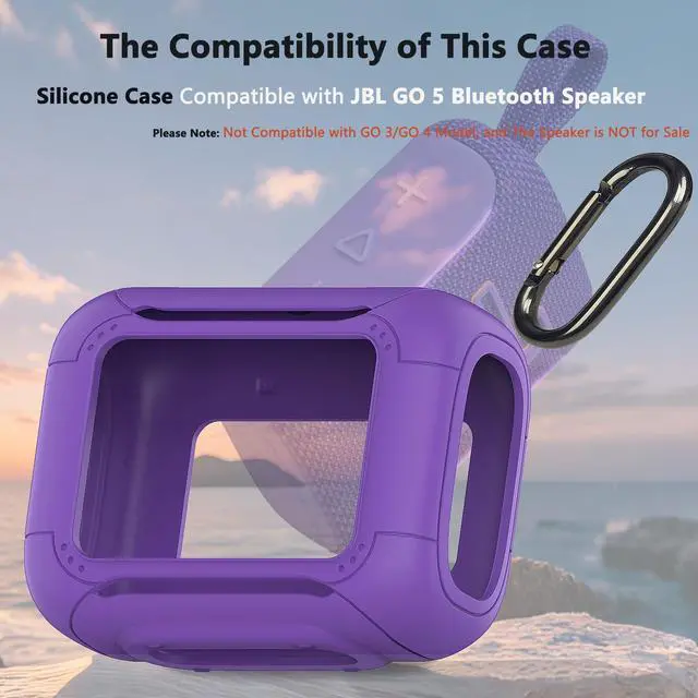 Alt view image 2 of 7 - Silicone Cover Case for JBL Go 5 Portable Bluetooth Speaker | Go 5 Speaker Accessories, Protective Case with Metal Carabiner, Shockproof and Anti-Scratch Cover (Purple)