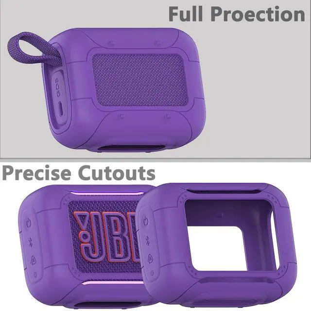 Alt view image 3 of 7 - Silicone Cover Case for JBL Go 5 Portable Bluetooth Speaker | Go 5 Speaker Accessories, Protective Case with Metal Carabiner, Shockproof and Anti-Scratch Cover (Purple)